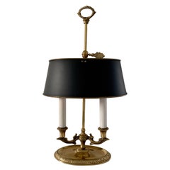 Mid-20th Century French Brass Bouillotte Lamp with Black Tole Shade