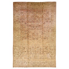 Übergroßer Allover-Teppich aus antiker persischer Tabriz-Wolle, handgefertigt in Pfirsich