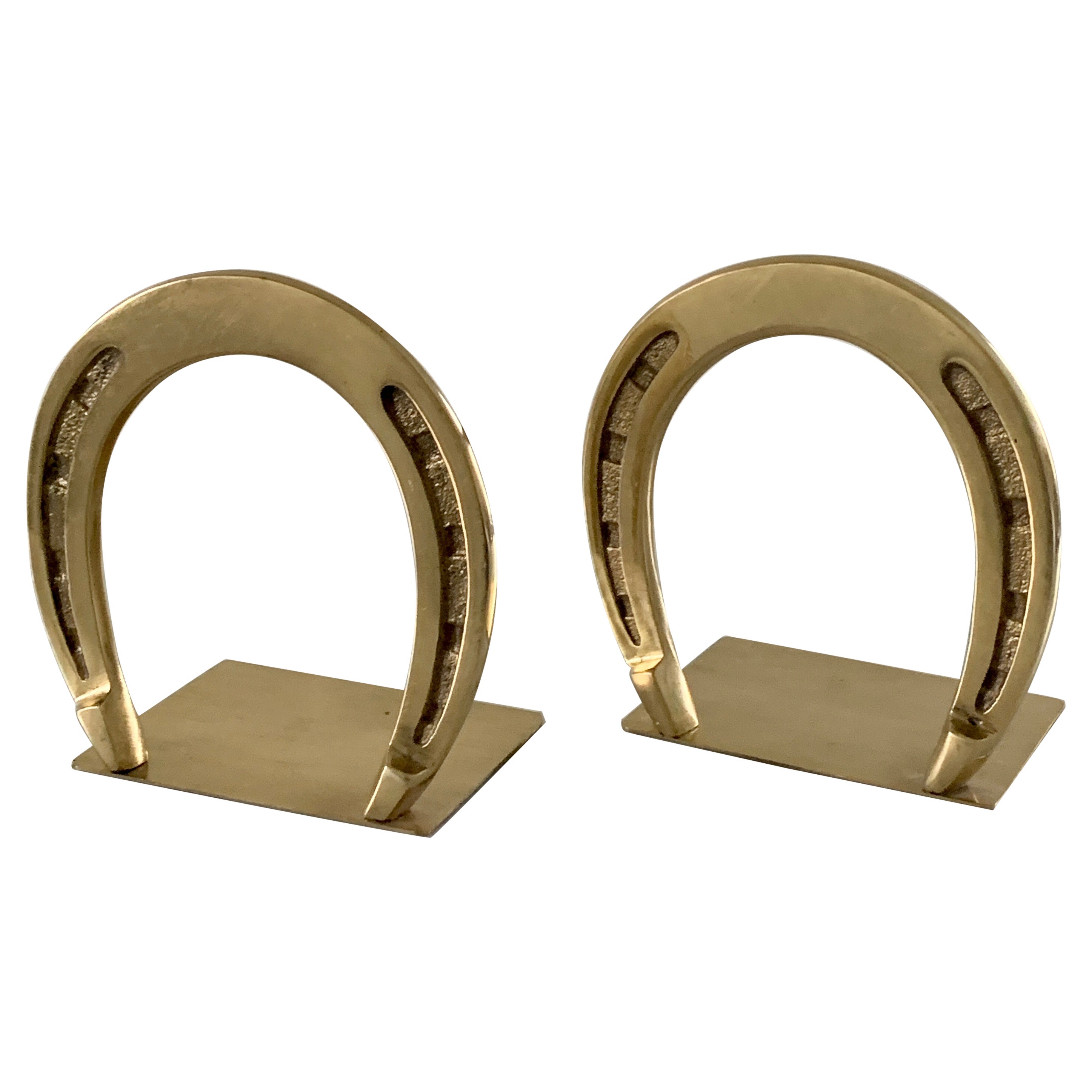 Solid Cast Brass Horseshoe Bookends For Sale