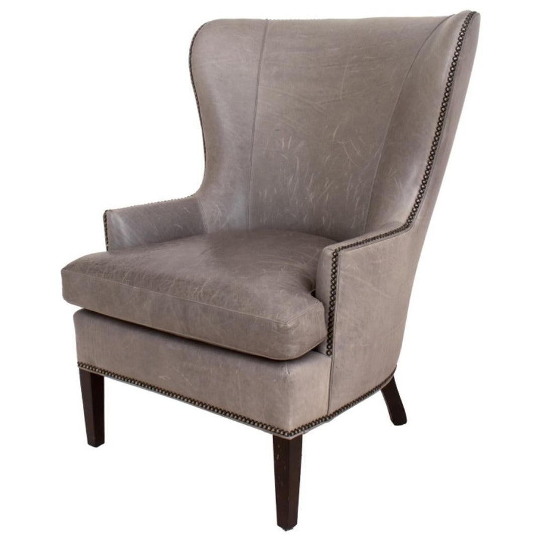 Modern Grey Leather Upholstered Armchair