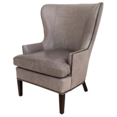 Used Modern Grey Leather Upholstered Armchair