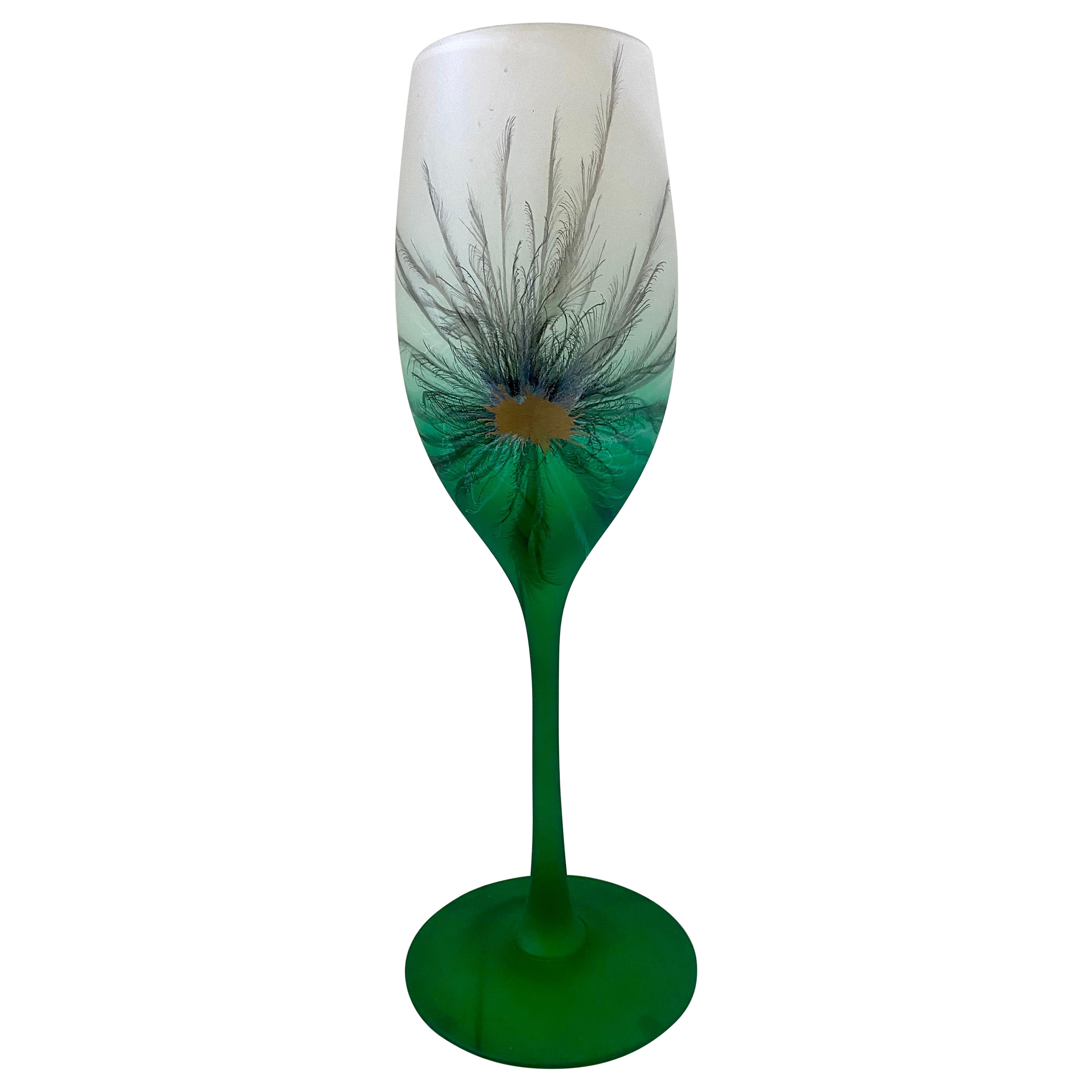 Große handbemalte Mid-Century-Modern-Vase aus Glas im Angebot
