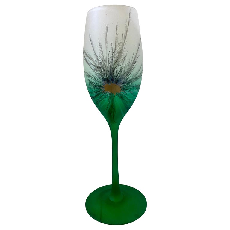 Tall MidCentury Modern Hand Painted Glass Vase For Sale at 1stDibs