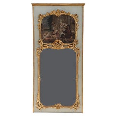 Large Louis XV Trumeau in Lacquered and Gilded Wood