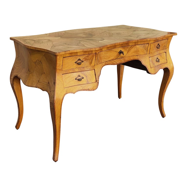 Vintage Italian Walnut Burl Louis XV Bombay Style Serpentine Writing Desk  VGC For Sale at 1stDibs | louis xv writing desk