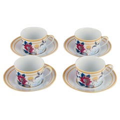 Four Coffee Cups with Saucers, Porcelain De Paris, "Aurore Tropicale"