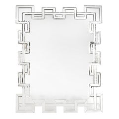 Modernist Crenellated Mirror W/ Interlaced Geometric Antiqued & Beveled Detail