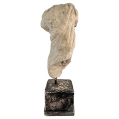 Vintage Plaster Roman Draped Male Torso Sculpture on Stand