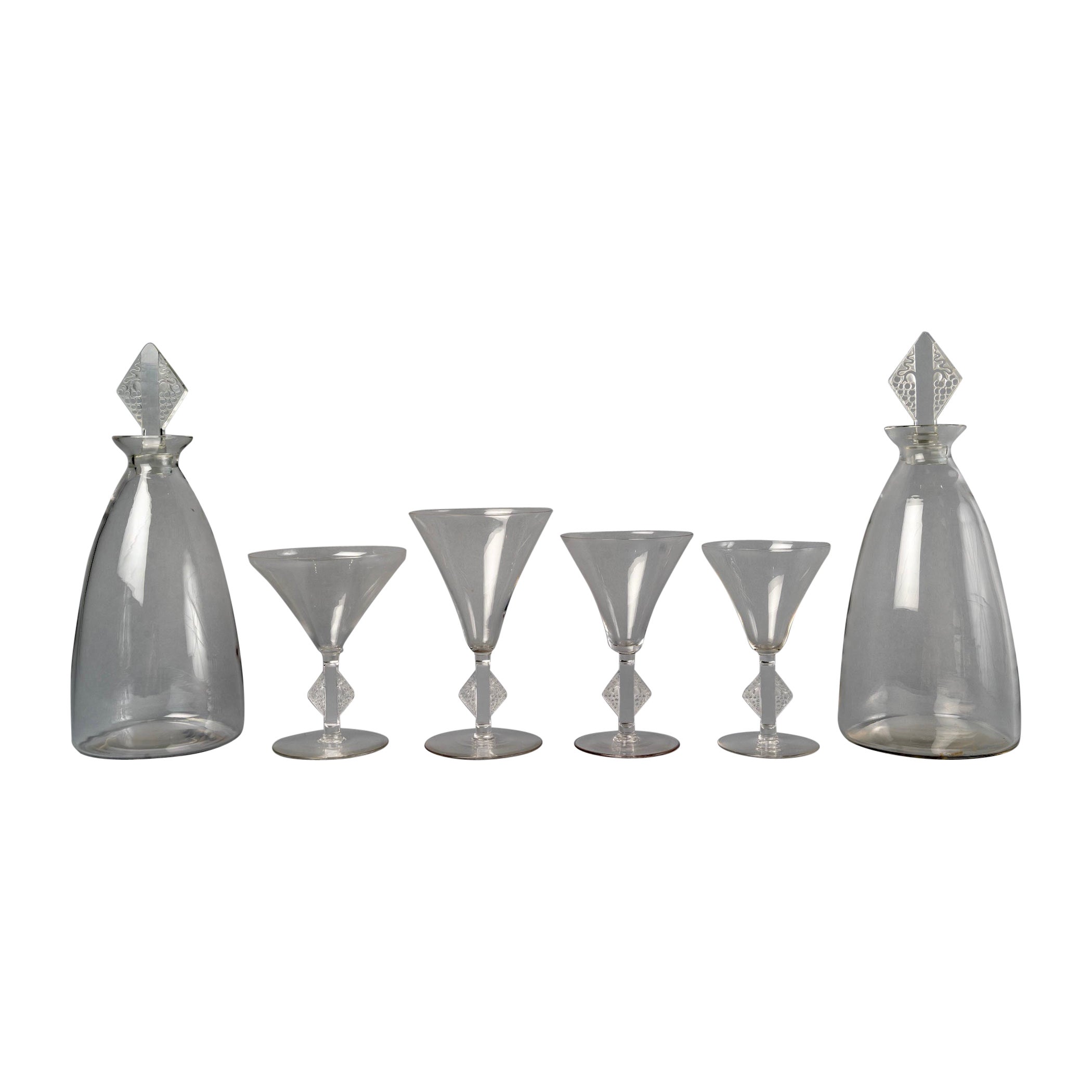 1924 René Lalique, Ensemble de verres de table Savergne Verre clair, 34 pièces