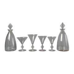 1924 René Lalique, Set of Tablewares Glasses Savergne Clear Glass, 34 Pieces