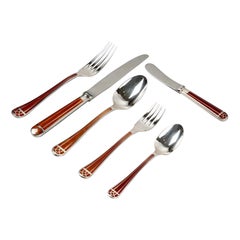 Christofle Flatware Cutlery Set Talisman Plated Silver & Sienna Lacquer 31 Pces