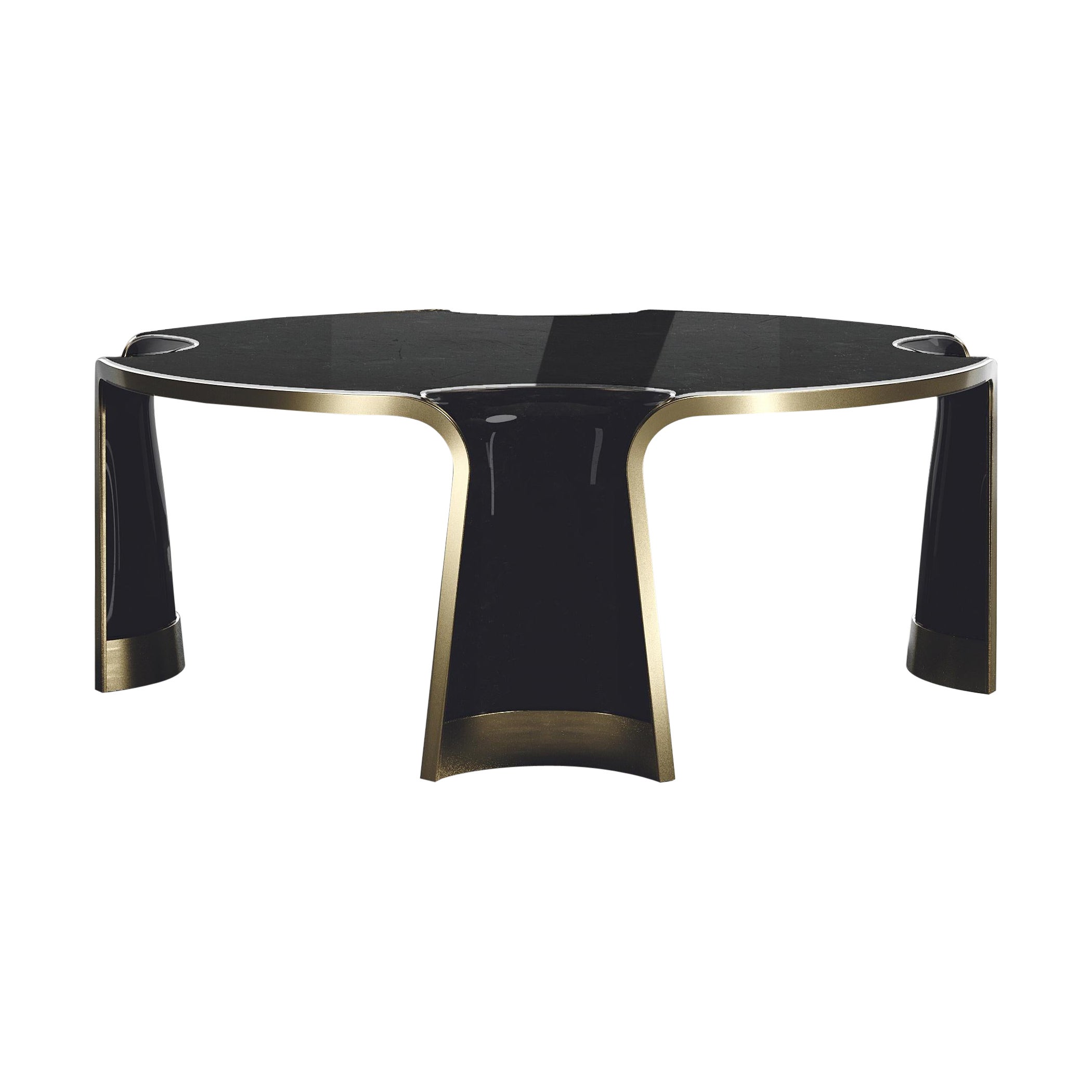 Table basse incrustée de coquillages avec incrustation de bronze-patina en laiton par R&Y Augousti