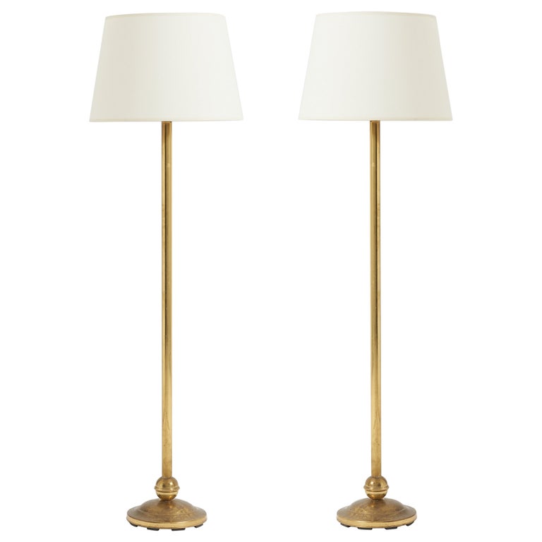 Pair of Midcentury Brass Floor Lamps For Sale at 1stDibs