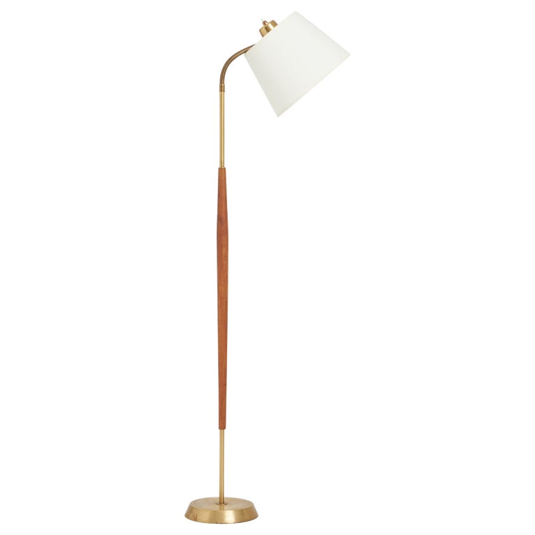 Brass and Teak Reading Floor Lamp For Sale at 1stDibs