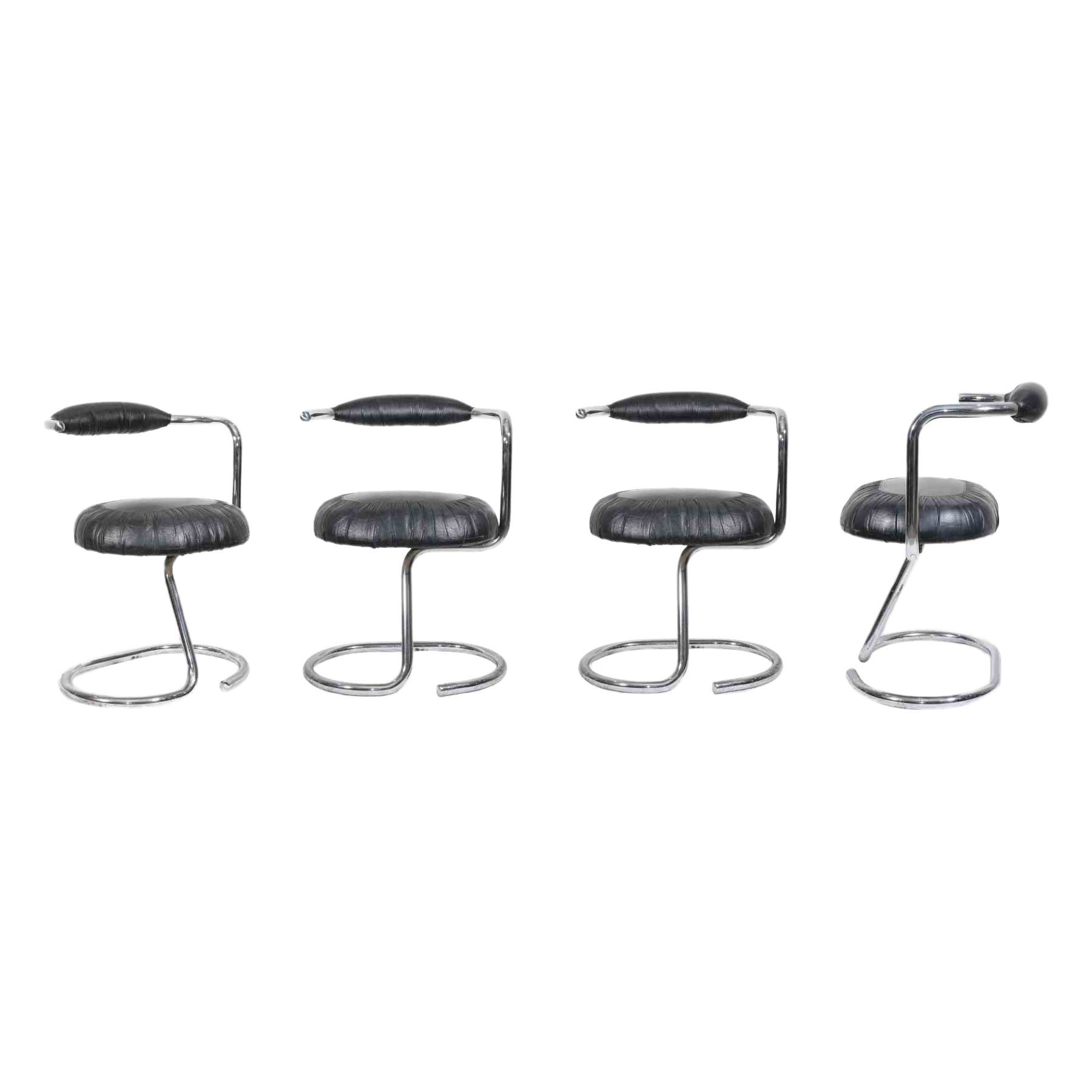 Set of 4 Black Cobra Chairs by Giotto Stoppino, Italy, 1970s For Sale