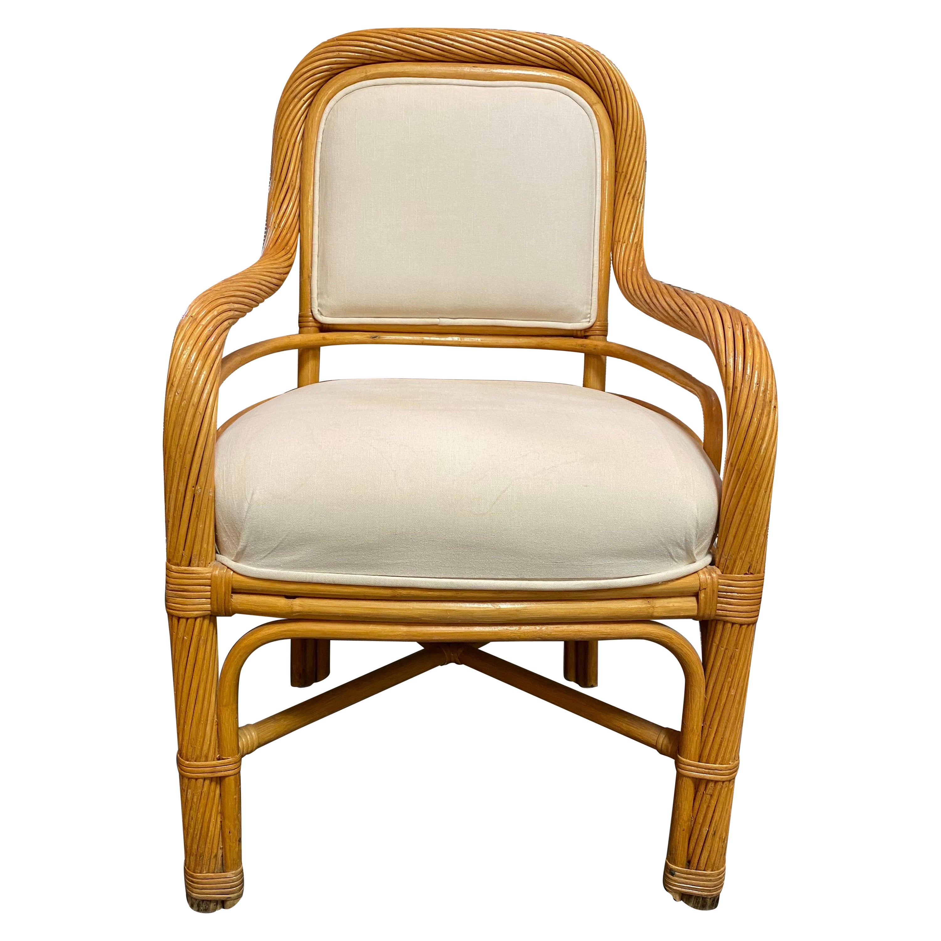 1980s Midcentury Boho Chic Rattan and Bamboo Side Chair For Sale