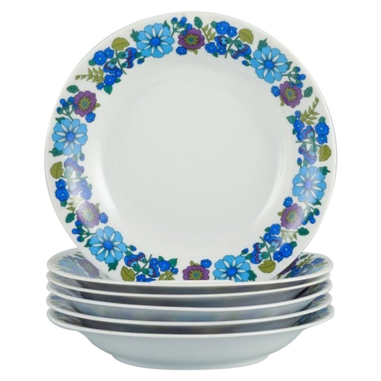 Pmr, Bavaria, Jaeger & Co. Six Deep Plates in Porcelain with Floral Motif For Sale