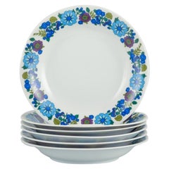 Vintage Pmr, Bavaria, Jaeger & Co. Six Deep Plates in Porcelain with Floral Motif