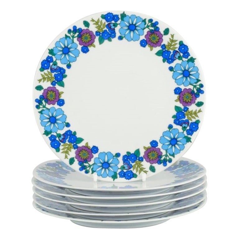 Pmr, Bavaria, Jaeger & Co. Six Plates in Porcelain with a Floral Motif, 1970s For Sale