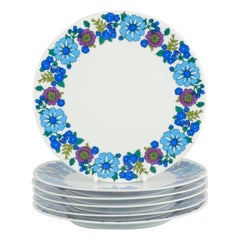 Pmr, Bavaria, Jaeger & Co. Six Plates in Porcelain with a Floral Motif, 1970s