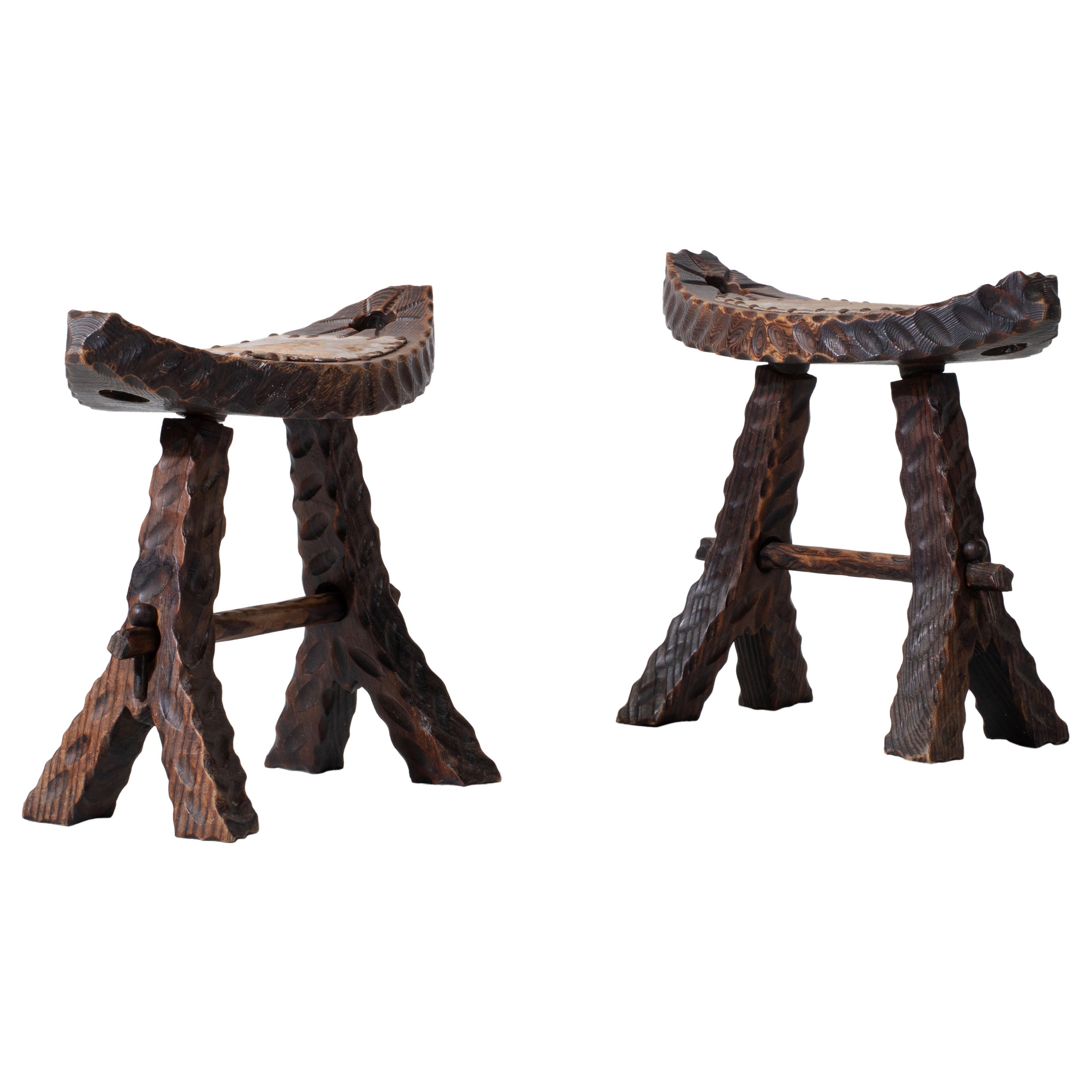 French Primitive Stool, a Pair For Sale