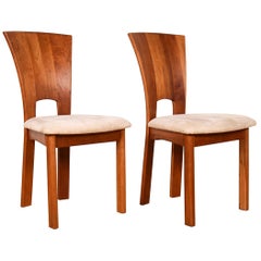 Pair of Sculpted Solid Wood Tallback Accent Chairs in Ultra-Suede
