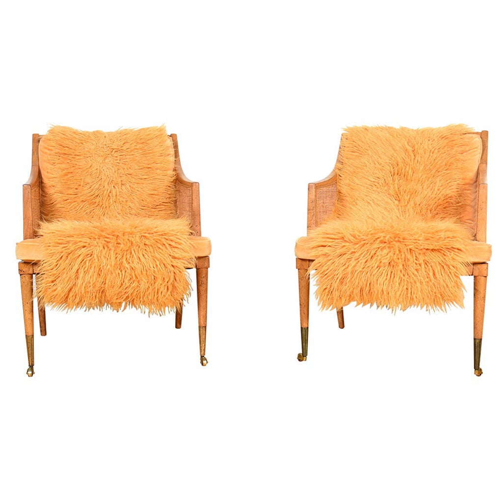 Pair of Decorator Chairs with Custom Flokati Throws by RobsjohnGibbings For Sale at 1stDibs