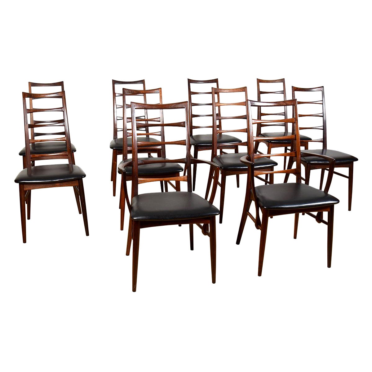 Ensemble de 10 chaises de salle à manger danoises en bois de rose Koefoeds Hornslet en vente