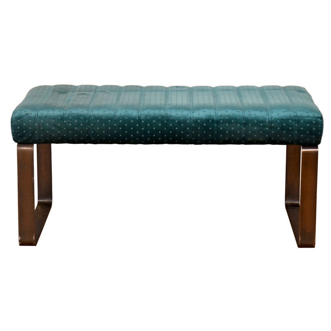 Modern Upholstered Green Velvet Bench with Metal Sleigh-Leg Frame For Sale