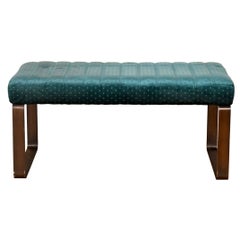 Retro Modern Upholstered Green Velvet Bench with Metal Sleigh-Leg Frame