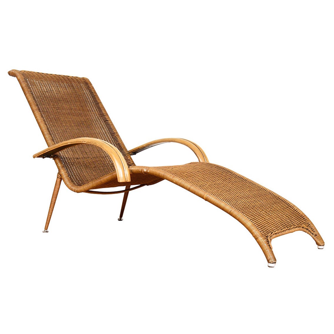 Midcentury Woven Rattan Chaise Lounge