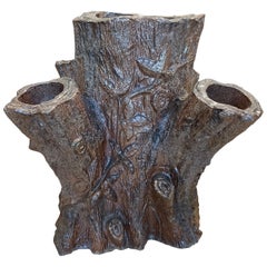 Antique 19 C English Faux Bois Terracotta Stump/ Planter