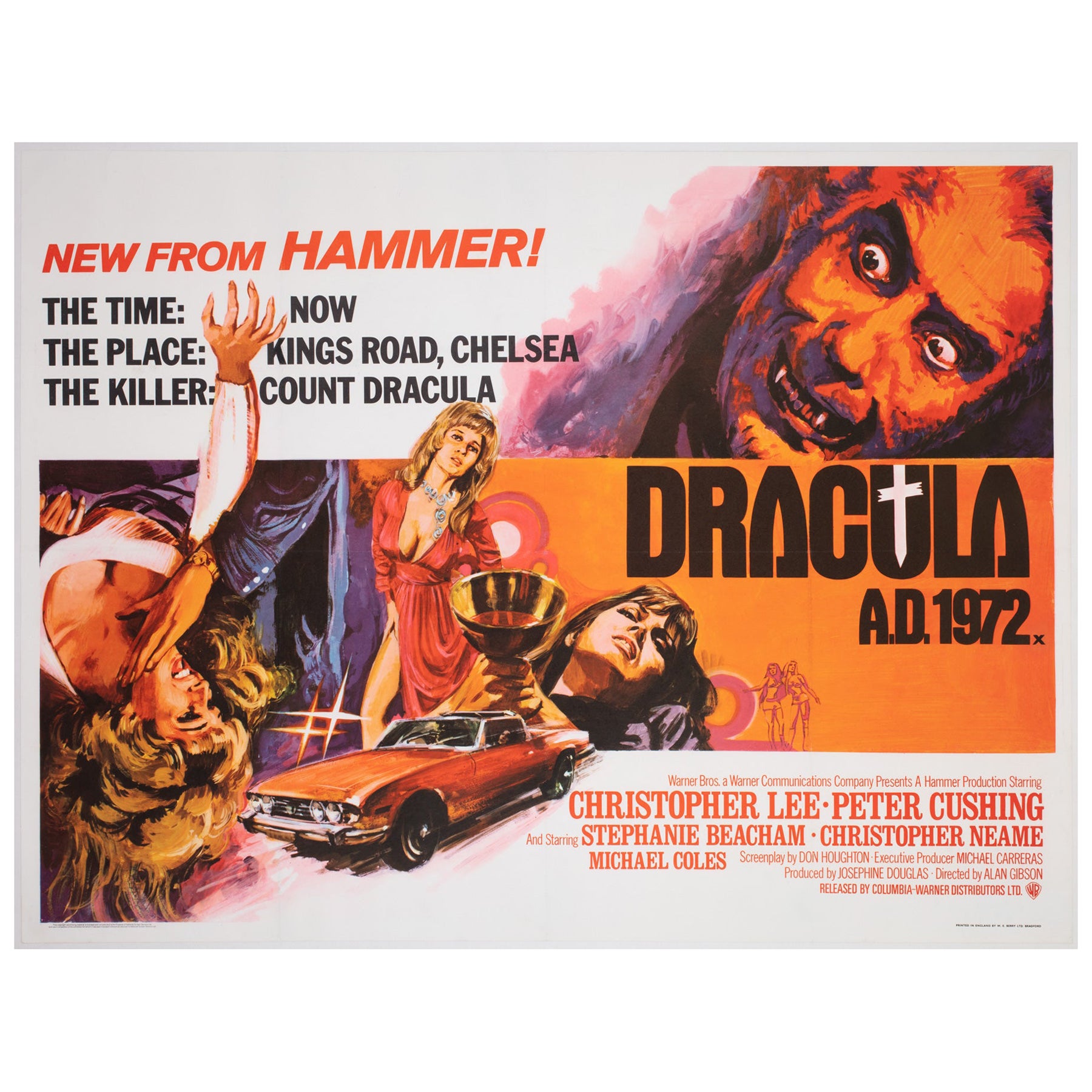 Dracula A.D. 1972 UK Quad Film Movie Poster, Tom Chantrell For Sale