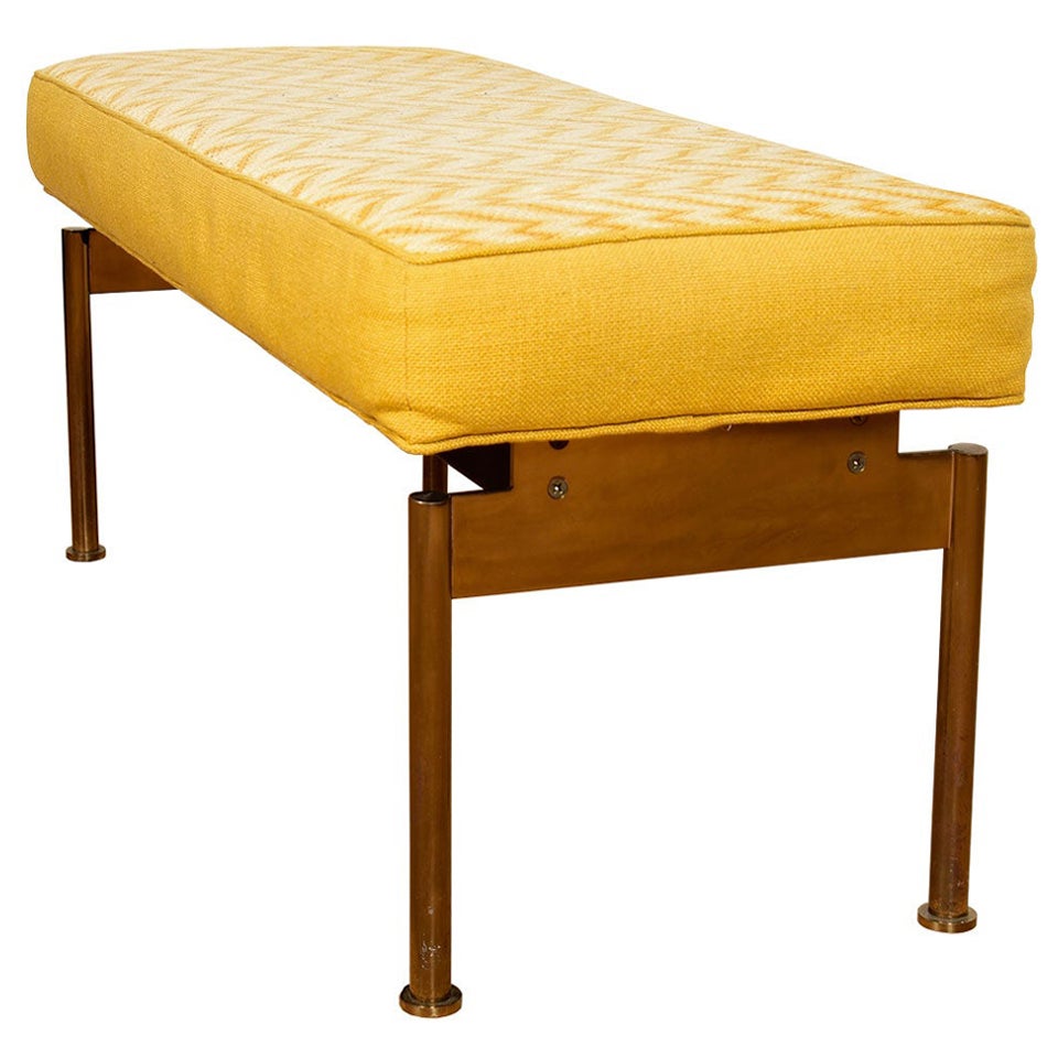Designer Midcentury Brass Bench Upholstered in a Bargello Handmade Cushion