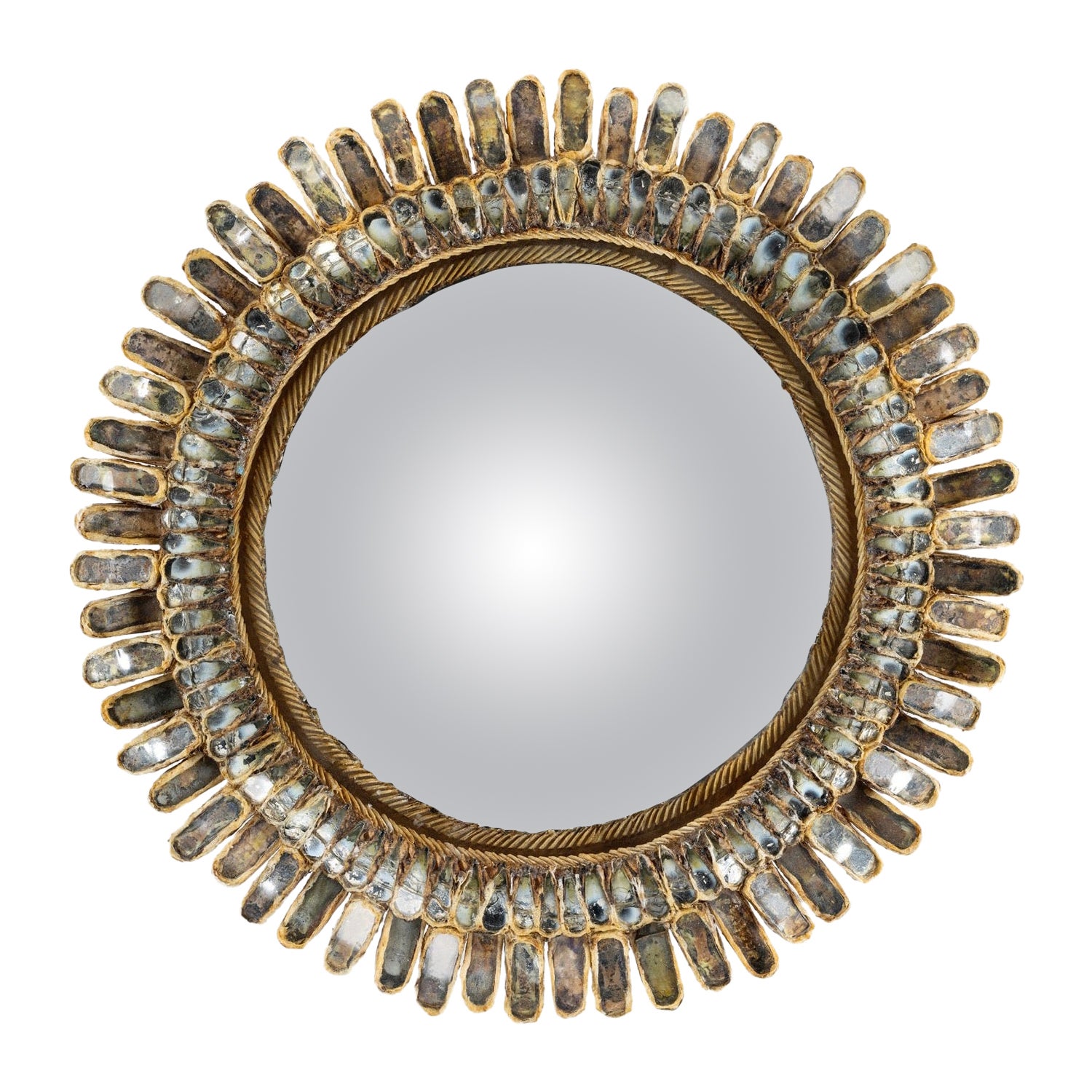 Marguerite par Line Vautrin, miroir guirlande beige clair incrusté de gris argenté en vente