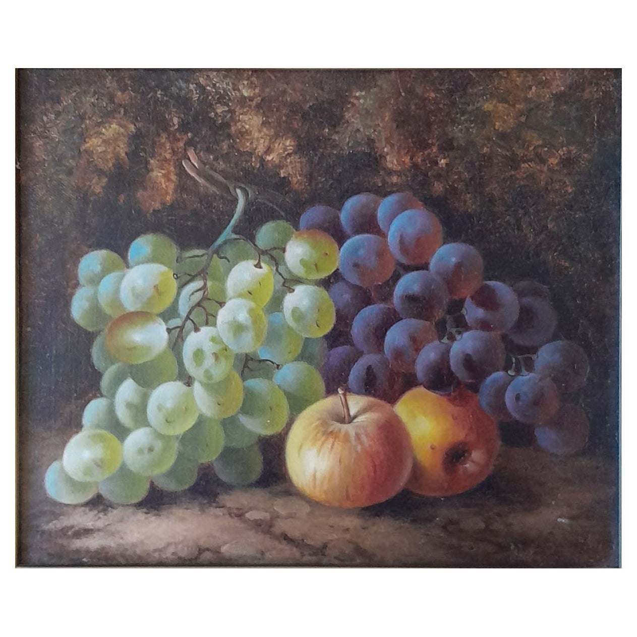 Pintura al óleo sobre lienzo de finales del siglo XIX titulada "Naturaleza muerta" de Oliver Clare