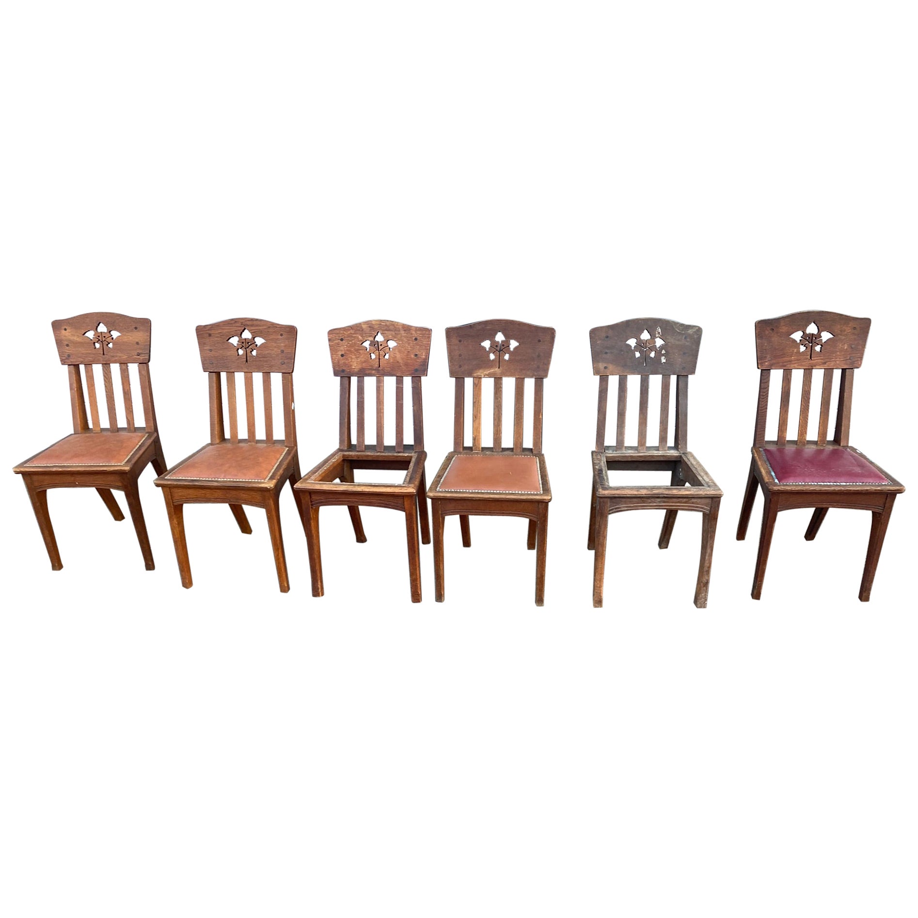 Léon Jallot '1874-1967' Set of 6 Chairs in Oak, circa 1910 For Sale