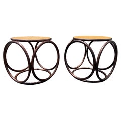Pair of Stools, Ottomans, Side Tables, Cane and Bentwood Brown