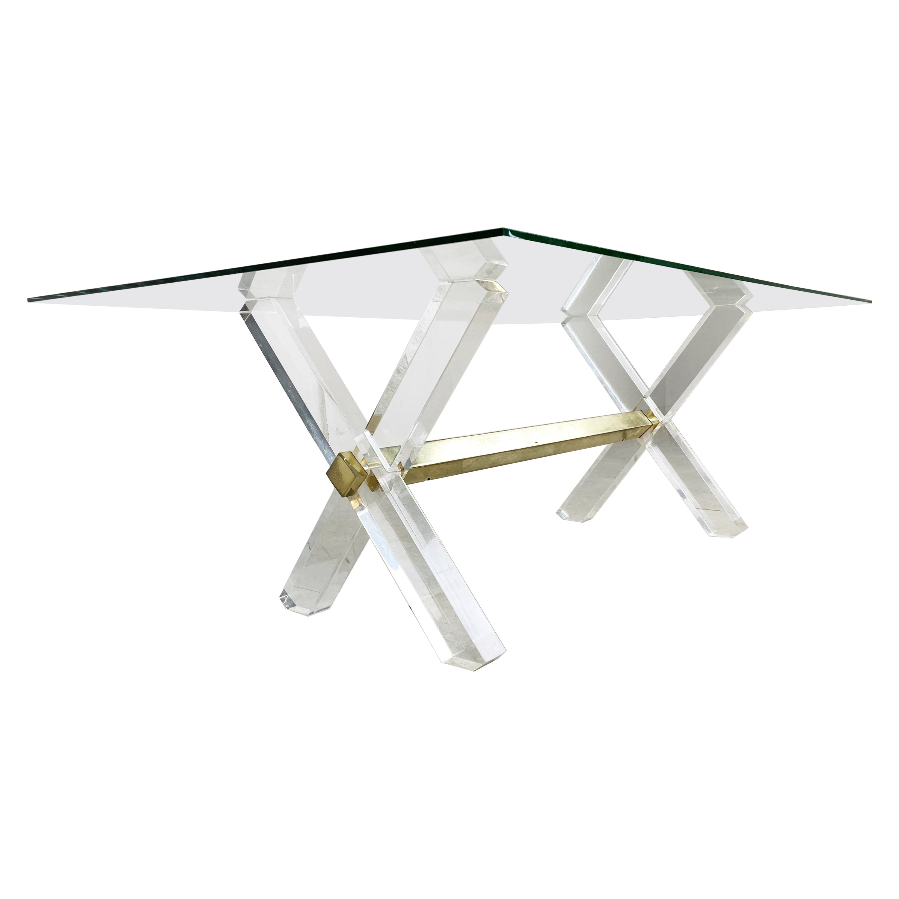 Brass and Lucite Coffee Table, 1970s For Sale