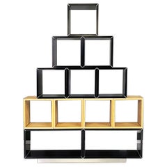 Italian Modern Wooden Modular Bookcase with Metal Details, 1980s