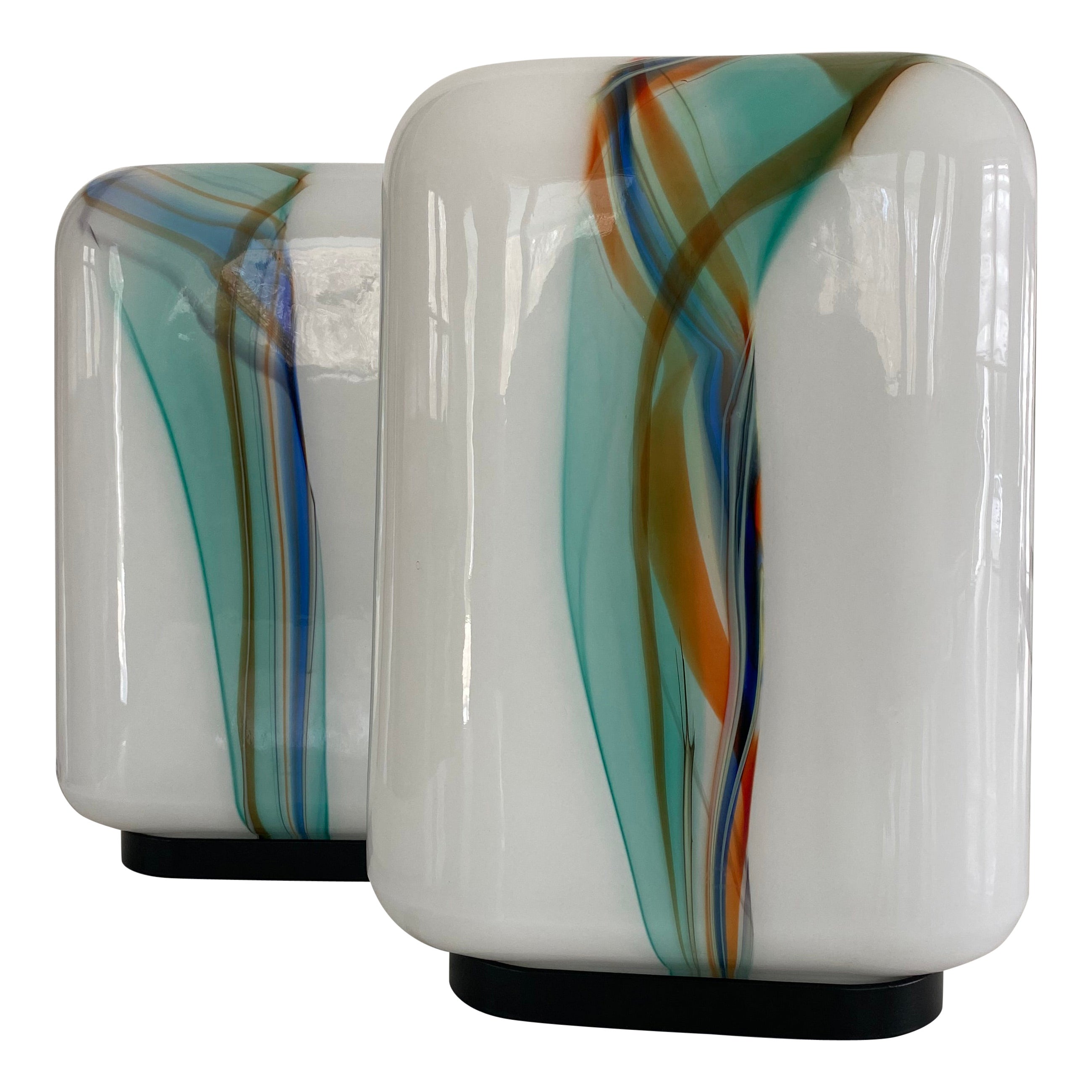 Pair of Missoni Murano La Filigrana Glass Table Lamps Multicolor, 1960s For Sale