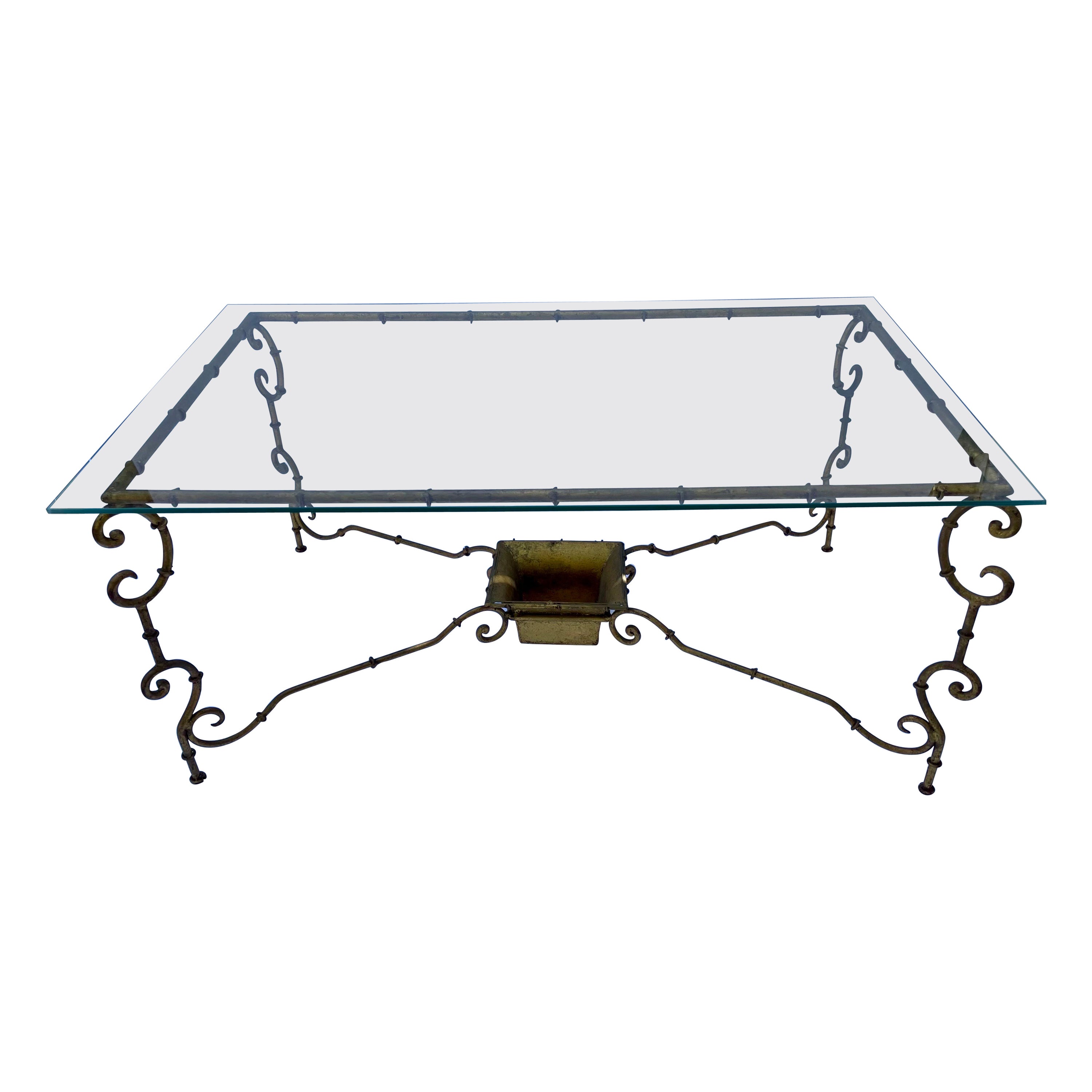 Faux Bamboo Gilt Iron Coffee Table For Sale