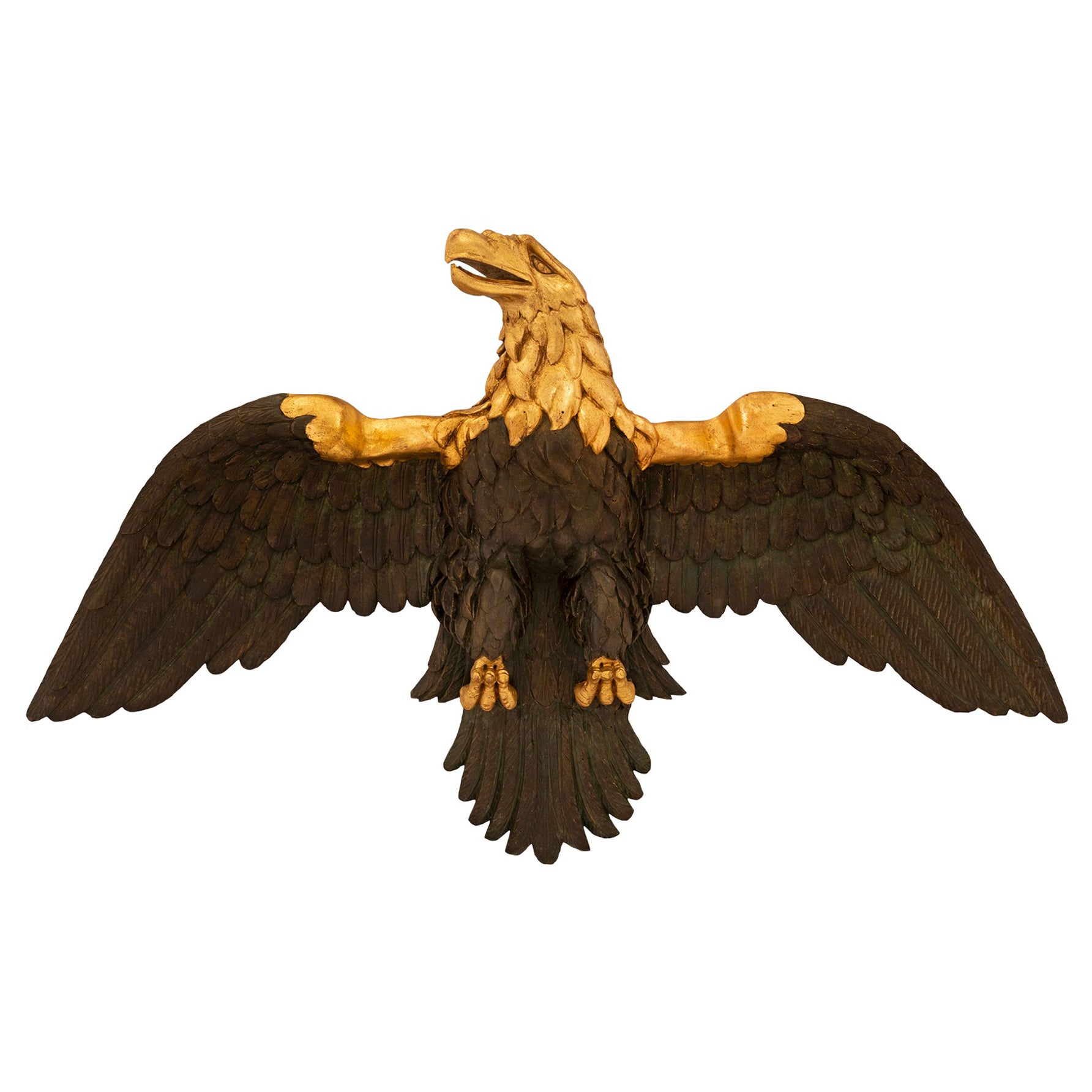 French 19th Century 1st Empire Period Giltwood and Polychrome Eagle Wall Decor For Sale