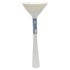 Tall Porcelain Sculptural Vessel in White and Blue by Thomas Naethe