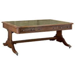 Antique English Mahogany Edwardian Partner's Desk with Leather Top