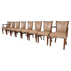 Thonet Art Deco Esszimmerstühle aus Nussbaum und Leder, Satz mit acht Stühlen