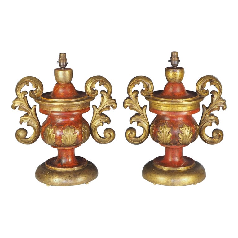 Pair of 19th Century Italian Hand Carved and Painted Table Lamps For ...