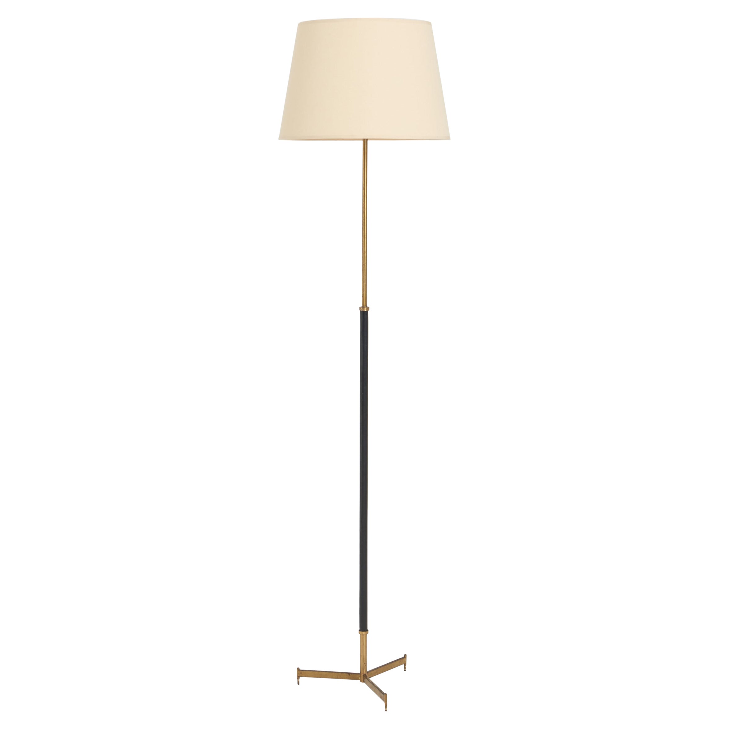 Midcentury Brass and Faux Black Leather Floor Lamp