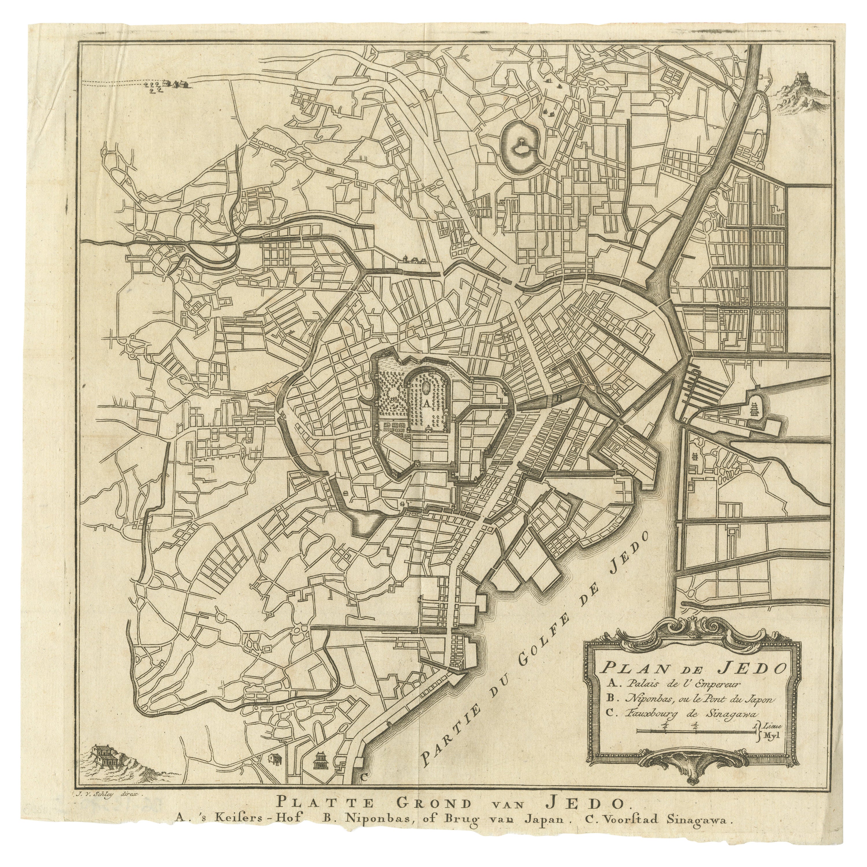 Antique Street Map of the City of Edo 'Modern Tokyo' in Japan