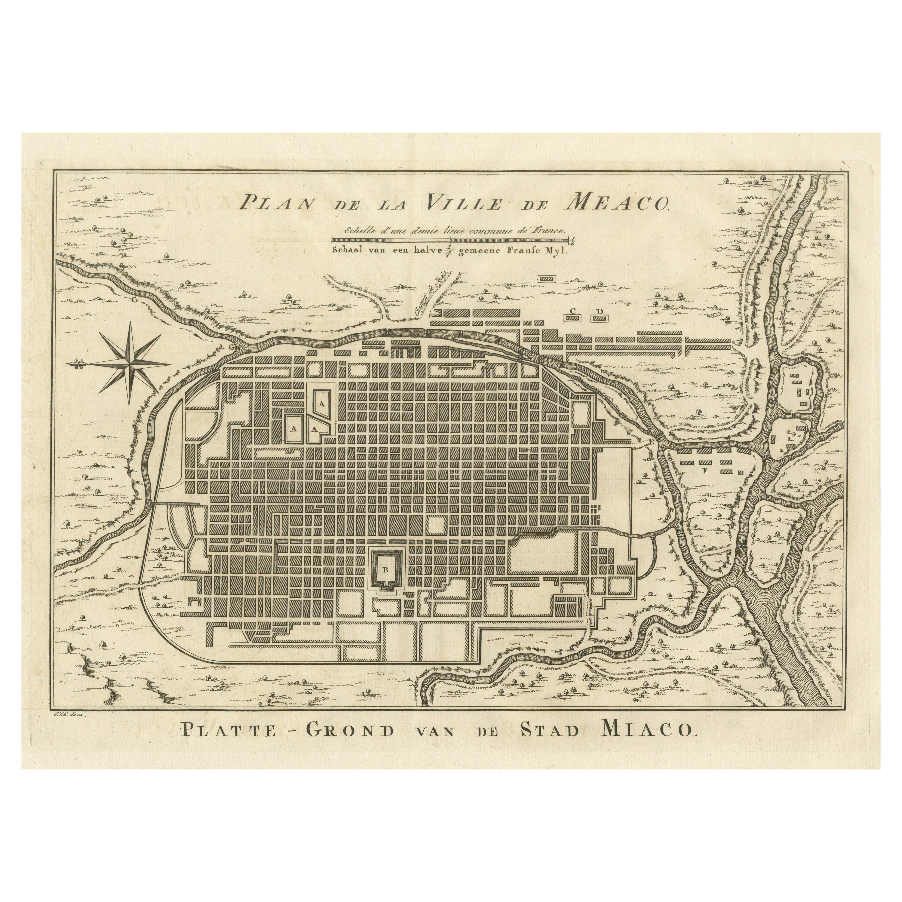 Antique Plan of Meaco, Kyoto, Japan For Sale